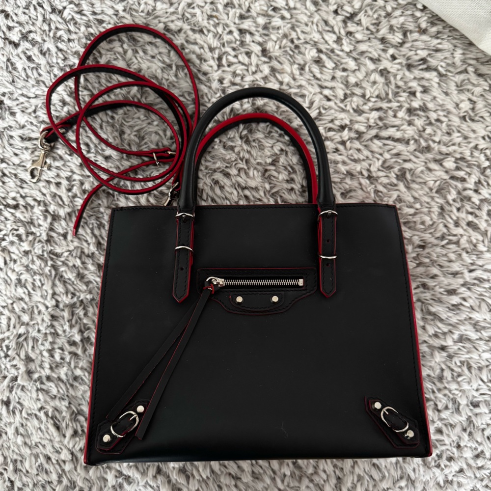 Balenciaga Black Leather Mini Papier A4 Tote